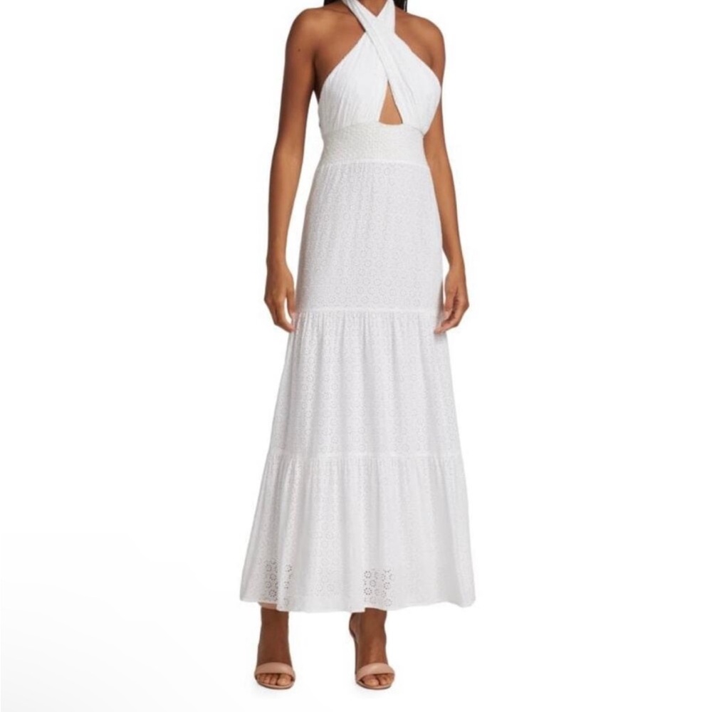 NEW NWT Alice + Olivia Lyndon Cross-Front Halter Maxi Dress in White